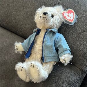 Ty Plush Bear with Blue Denim Jacket